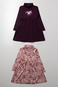 2 Pack Poloneck Dresses Purple And Pink