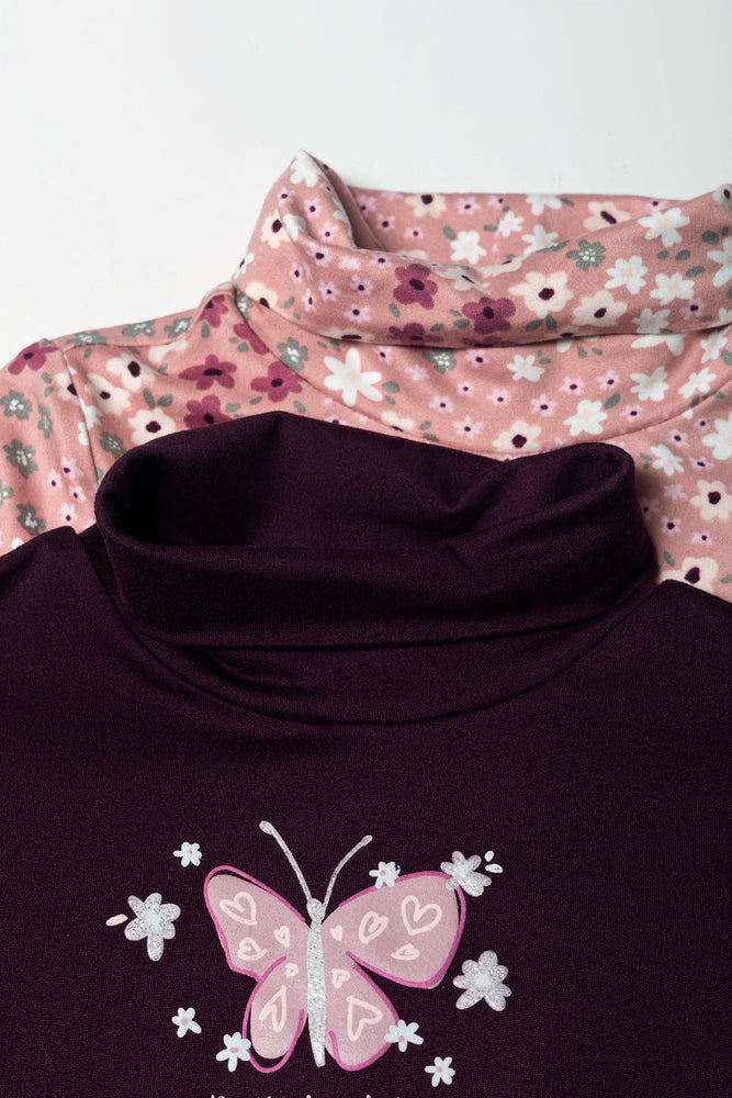 2 Pack Poloneck Dresses Purple And Pink