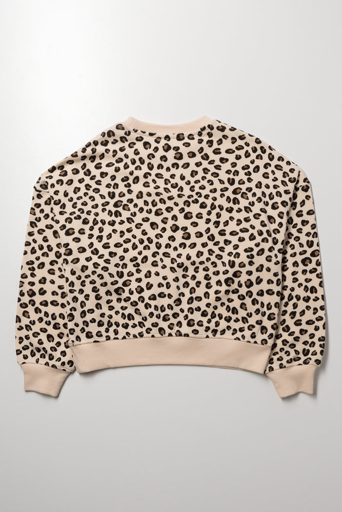 Leopard Crew Neck Tracktop Natural (2)