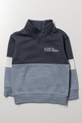 Colourblock Zip Neck Tracktop Dark Grey And Navy