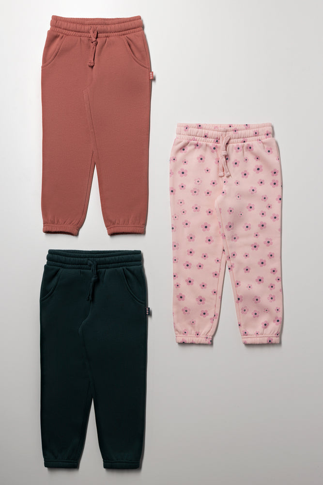 3 Pack Flower Trackpants Pink And Green