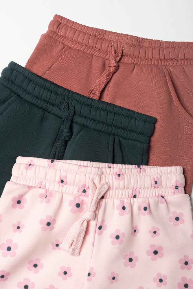 3 Pack Flower Trackpants Pink And Green