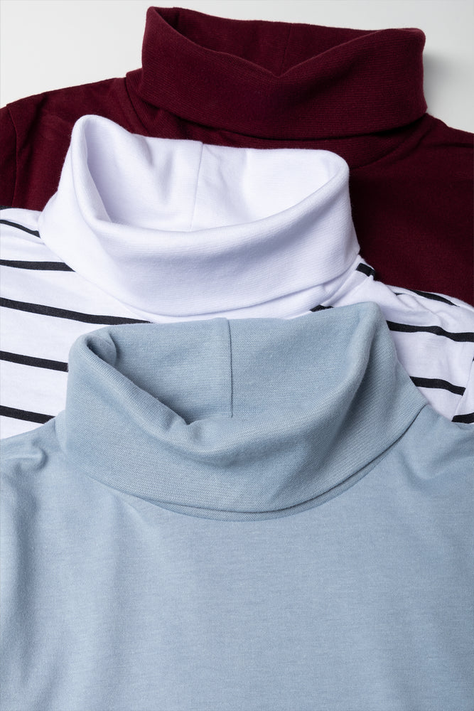 3 Pack Stripe Polonecks Black, Blue And Burgundy (1)