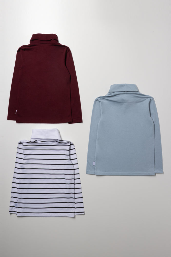 3 Pack Stripe Polonecks Black, Blue And Burgundy (2)
