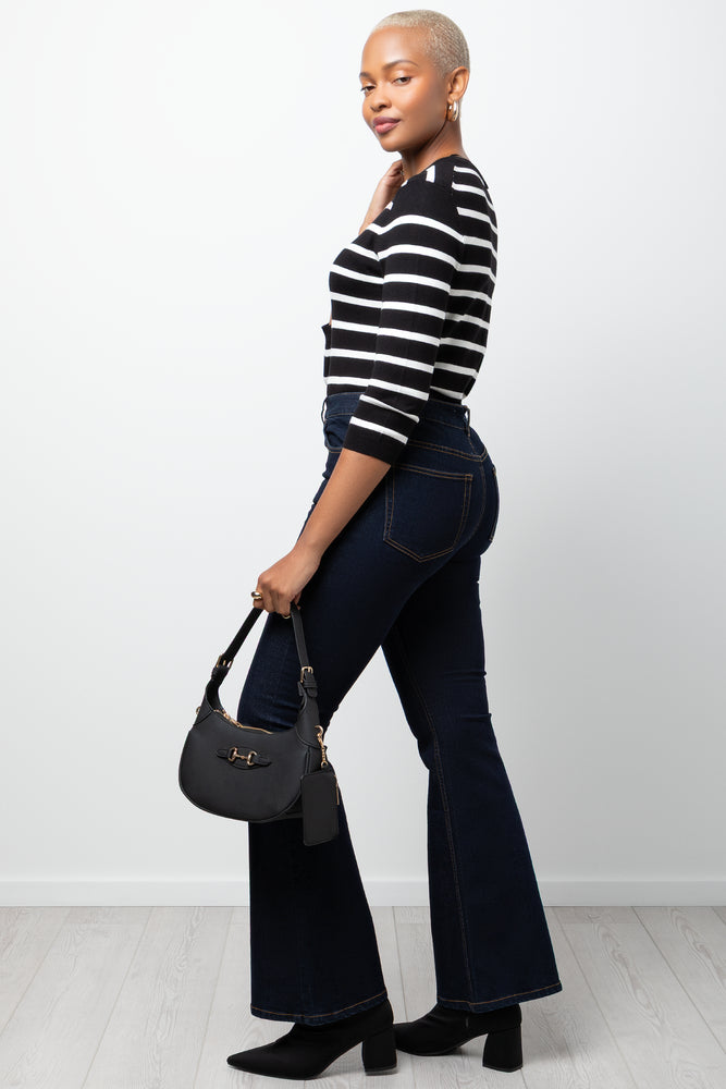 3/4 Sleeve Crewneck Top Black & White (1)