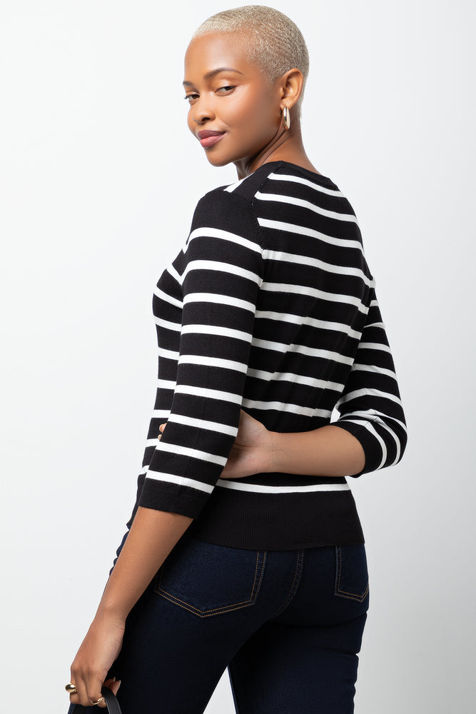 3/4 Sleeve Crewneck Top Black & White (2)