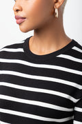 3/4 Sleeve Crewneck Top Black & White (3)