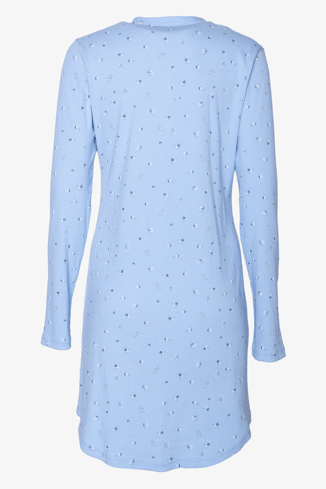 Henley V-Neck Rib Long Sleeve Sleepshirt Blue (1)