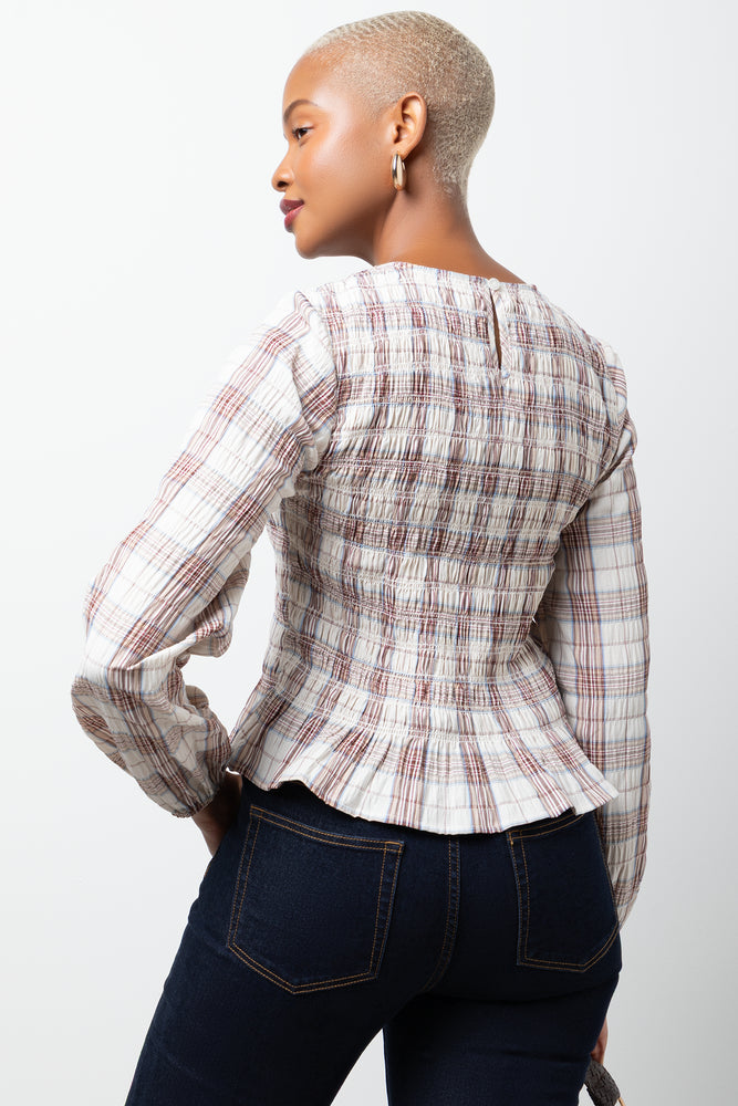 Check Long Sleeve Top Natural (2)