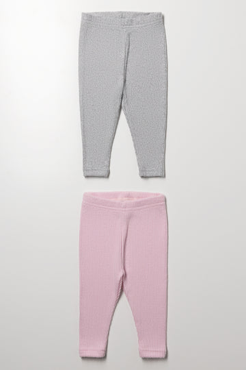 2 Pack Cable Knit Leggings Grey And Pink