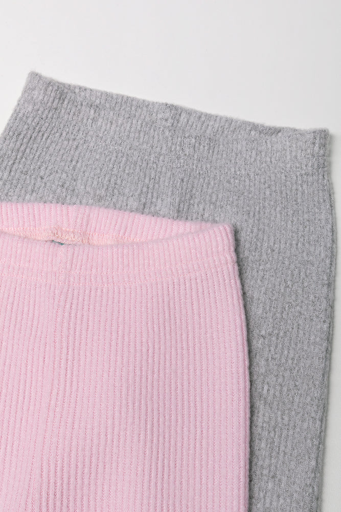 2 Pack Cable Knit Leggings Grey And Pink (1)