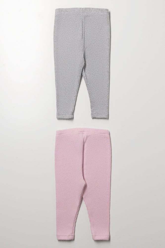 2 Pack Cable Knit Leggings Grey And Pink (2)