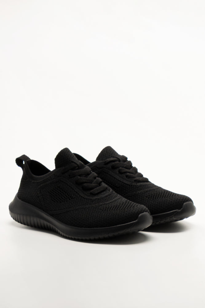 Knit Lace Up Trainers Black