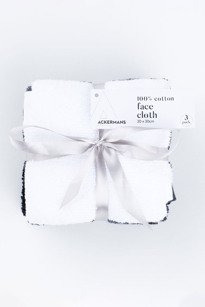 Black & White 3 Pack Cotton Face Cloths