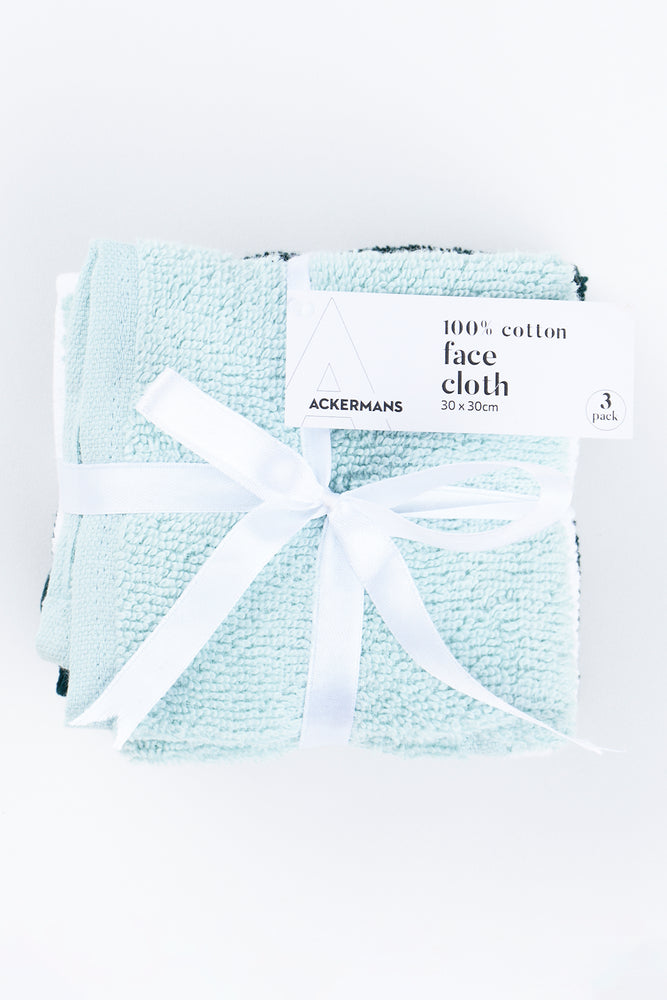 Blue & White 3 Pack Cotton Face Cloth Set