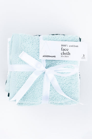 Blue & White 3 Pack Cotton Face Cloth Set
