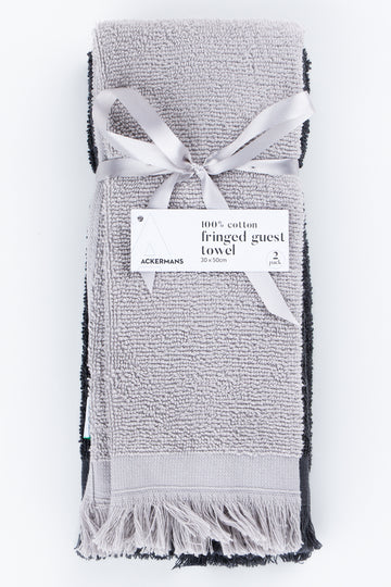 Grey & Grey 2 Pack Fringed Guest Towels