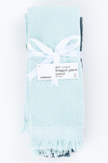Blue & Grey 2 Pack Fringed Guest Towels