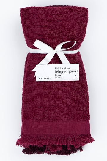 Burgundy 2 Pack Fringed Guest Towels
