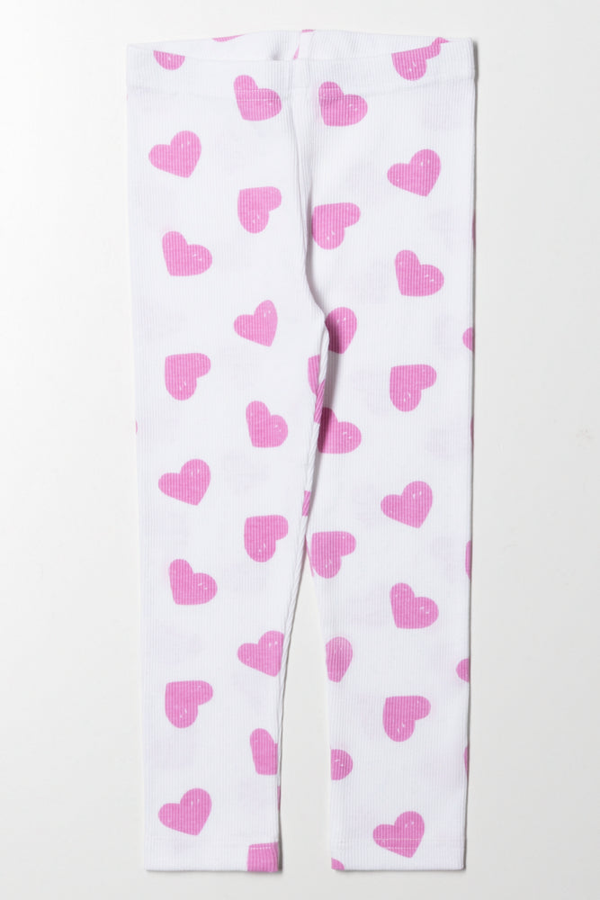Heart Rib Leggings White