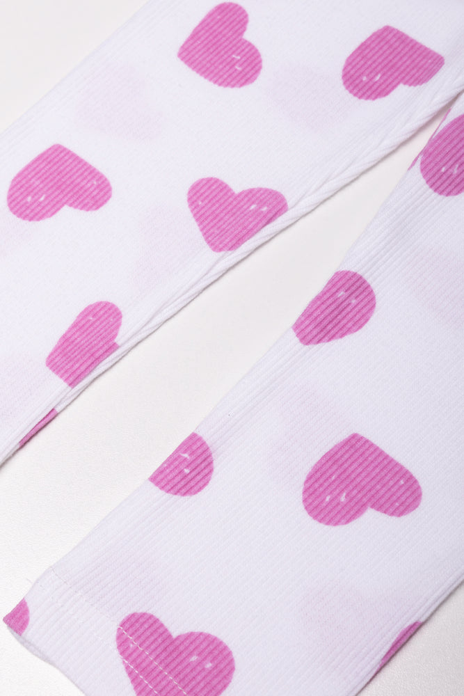 Heart Rib Leggings White
