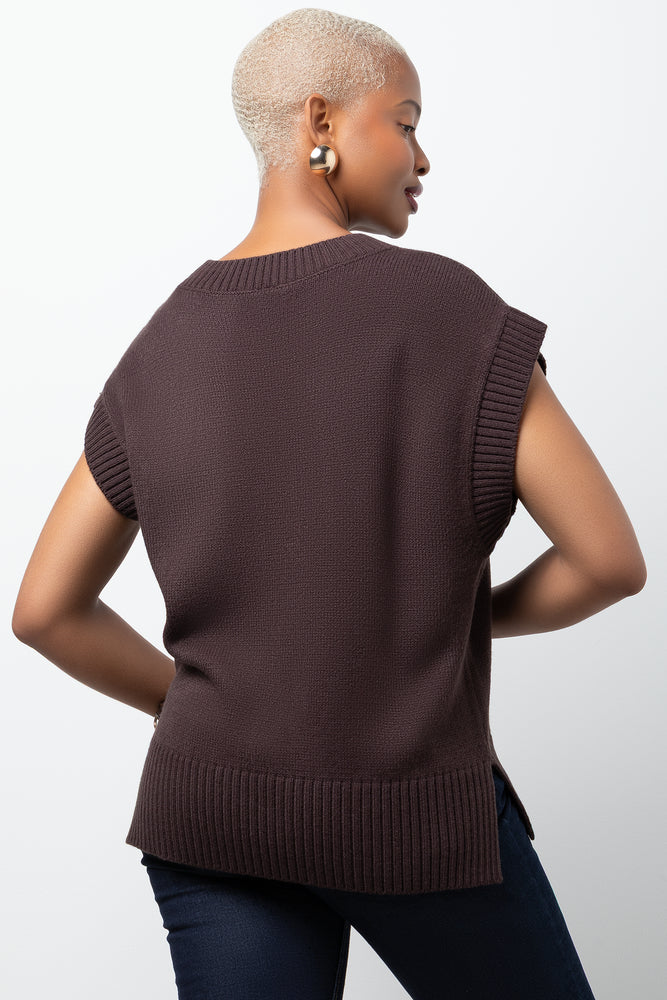 Sleeveless Crew Neck Pullover Brown (2)