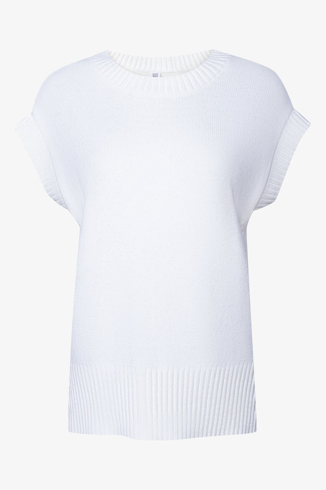 Sleeveless Knit Crew Neck Pullover White