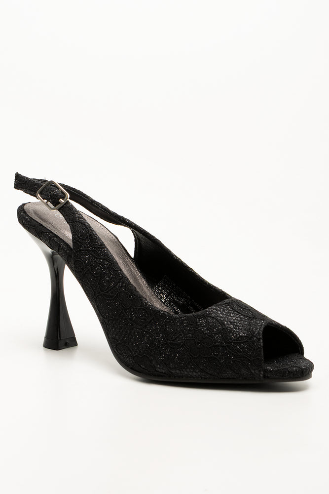 Lace Slingback Court Shoes Black