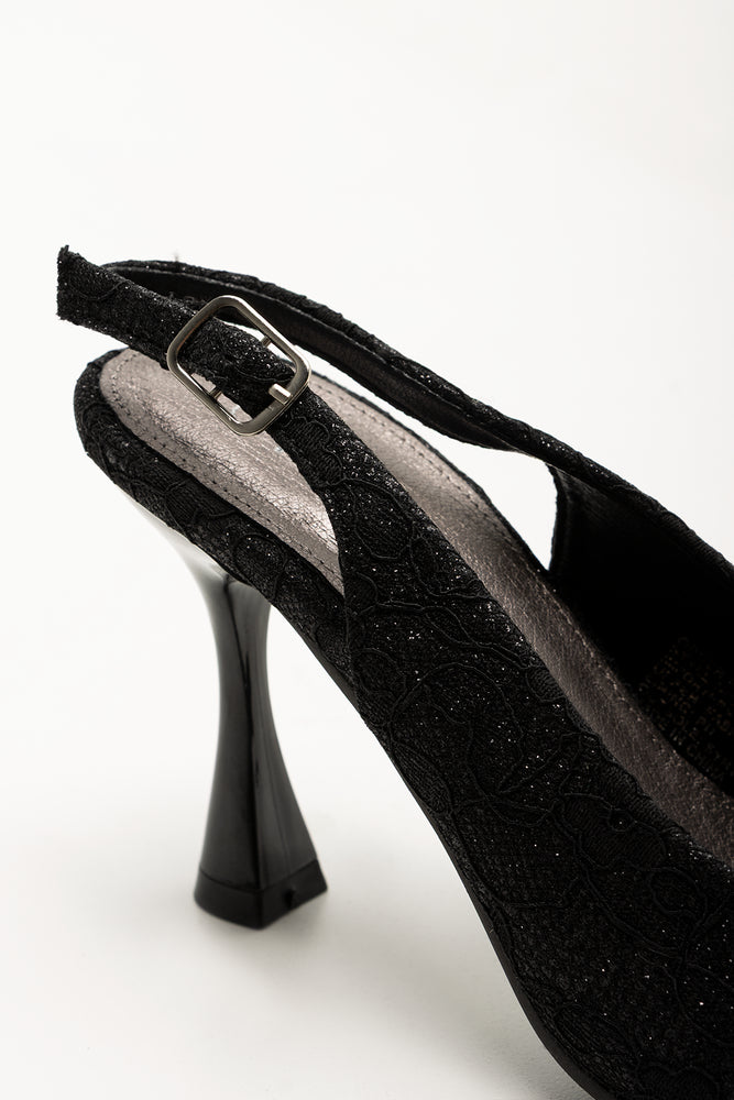 Lace Slingback Court Shoes Black (3)