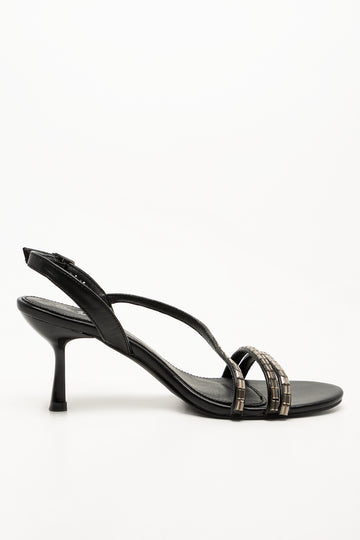 Diamante Assymetrical Heel Sandals Black