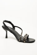 Diamante Assymetrical Heel Sandals Black (1)