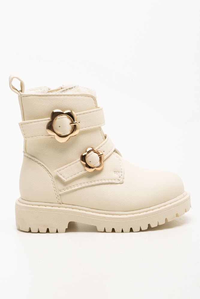 Flower Detail Combat Boots Natural