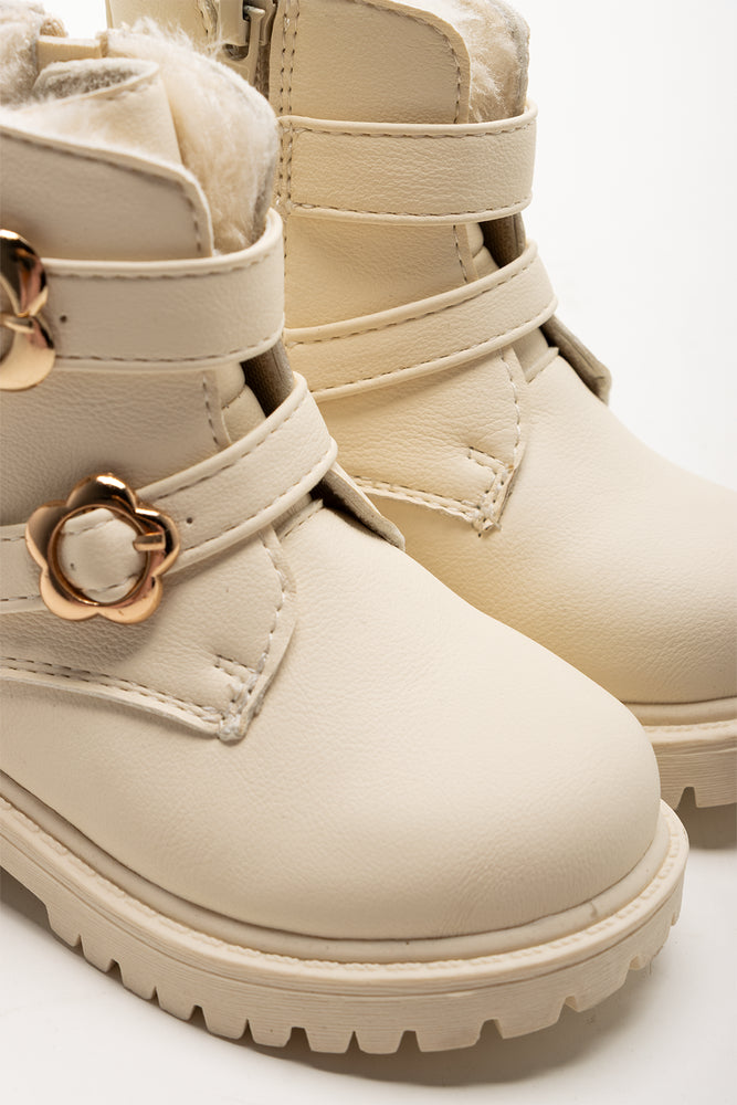 Flower Detail Combat Boots Natural (2)