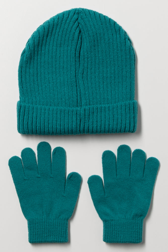 2 Piece Rib Hat Set Teal