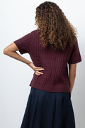 Short Sleeve Cable Cardigan Burgundy (2)