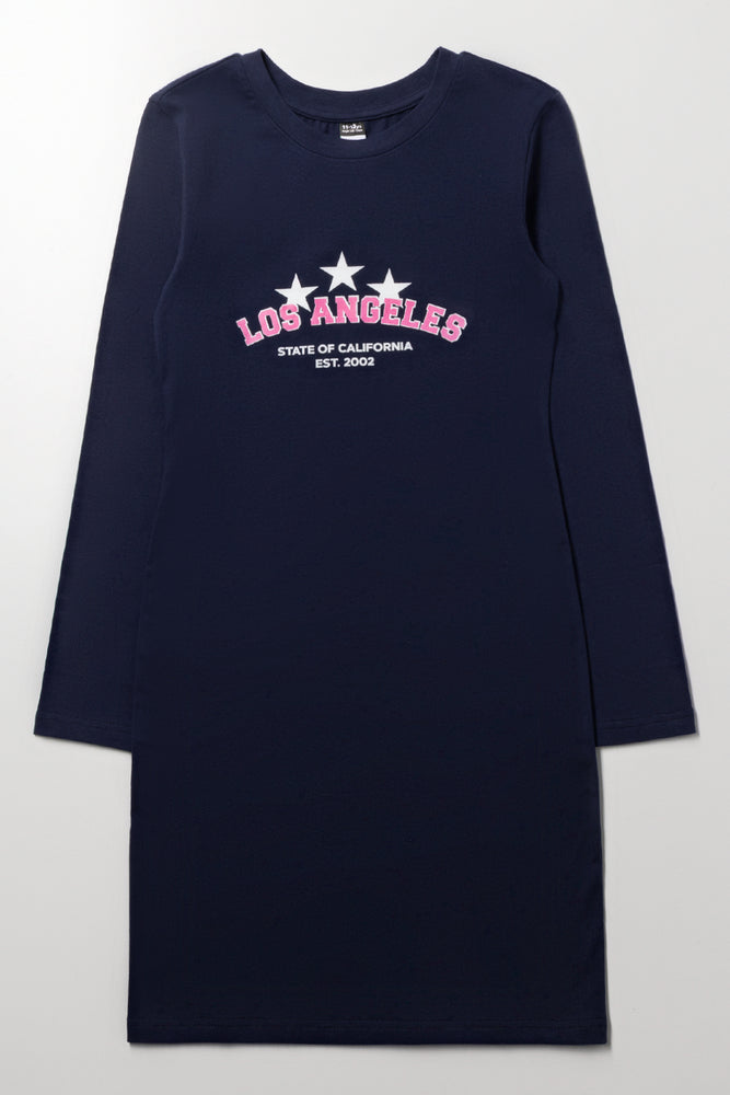 LA Long Sleeve Bodycon Dress Navy