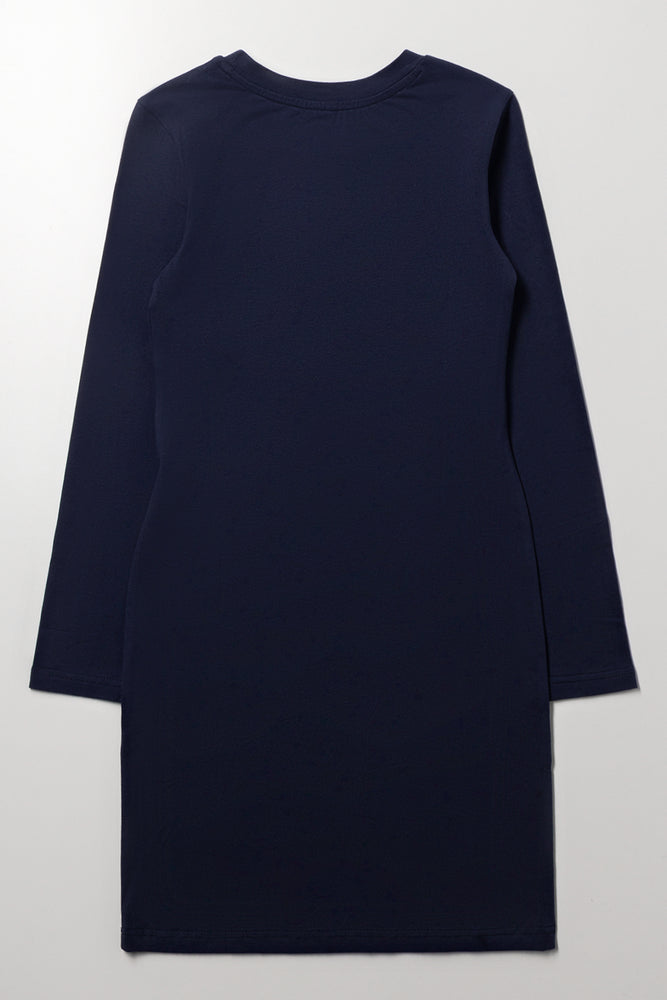LA Long Sleeve Bodycon Dress Navy (2)