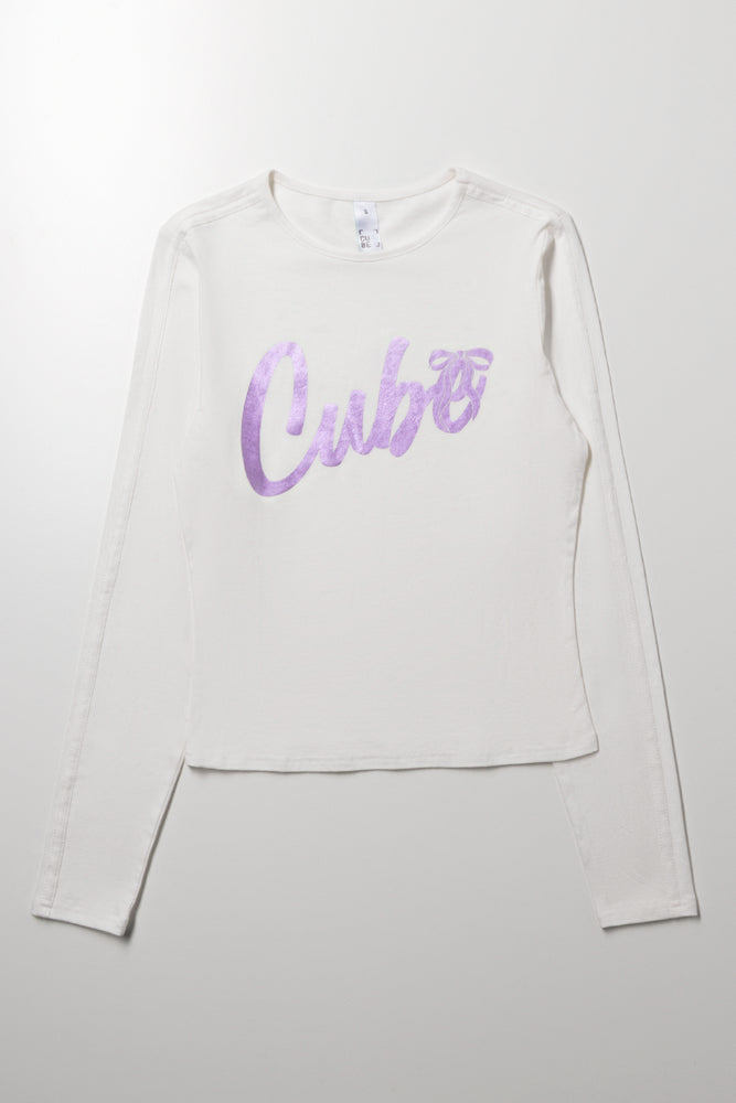 Contrast Binding Long Sleeve T-Shirt White
