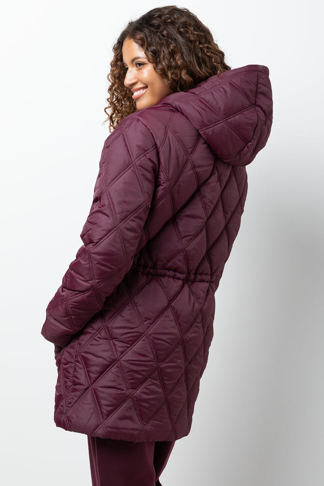 Quilted Drawcord Waist Puffer Jacket Burgundy (2)