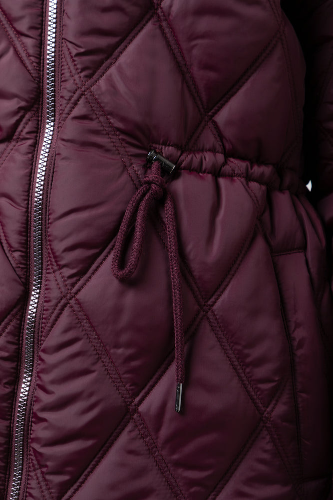 Quilted Drawcord Waist Puffer Jacket Burgundy (4)