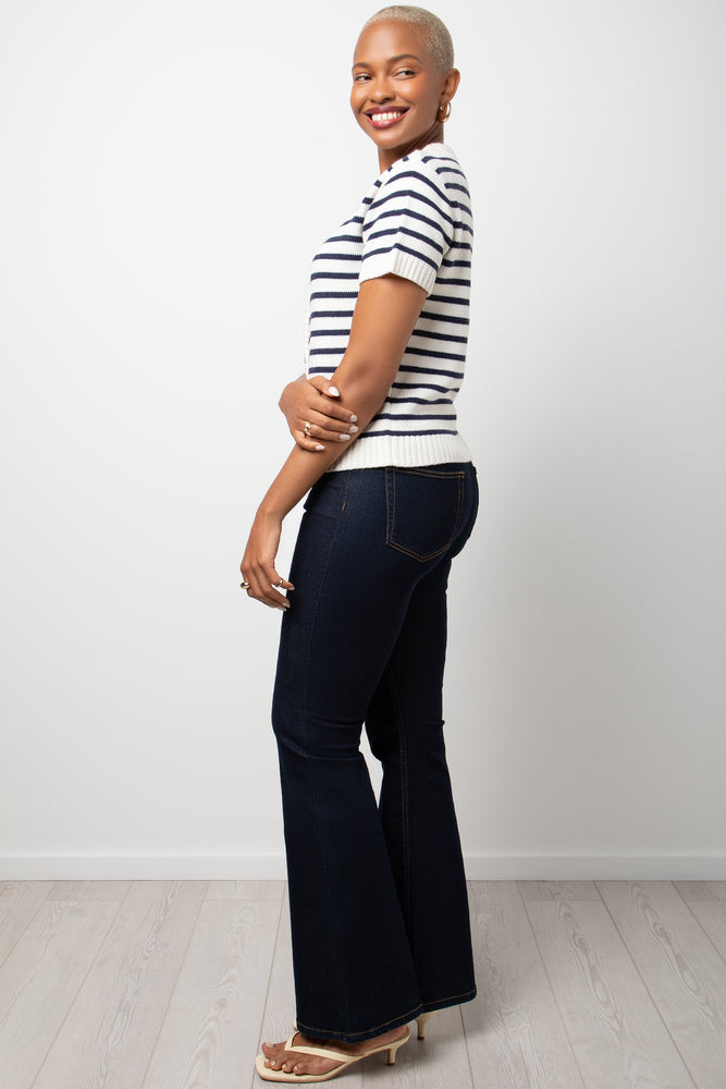 Stripe Short Sleeve Cardigan White And Navy (1)