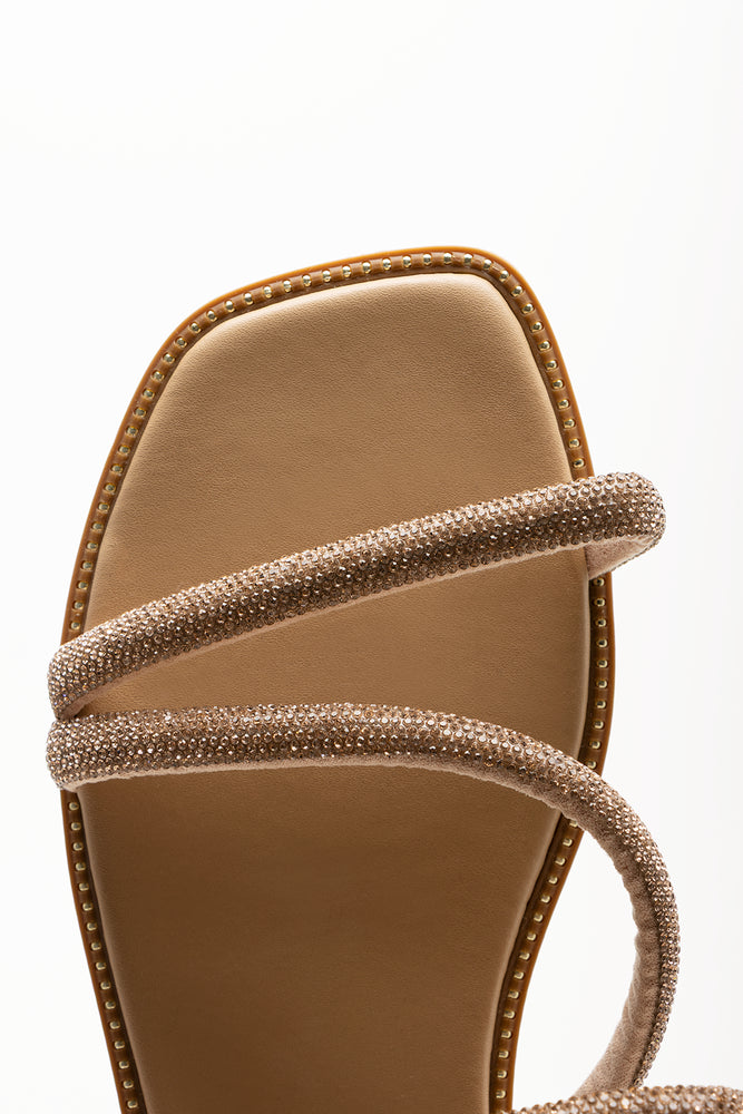 Asymmetrical Diamante Sandals Tan (4)