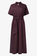 Midi Shirt Dress With Belt Brown