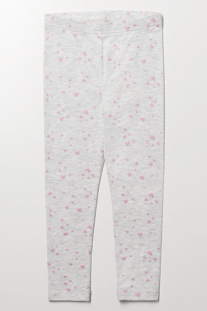 Glitter Heart Leggings Grey