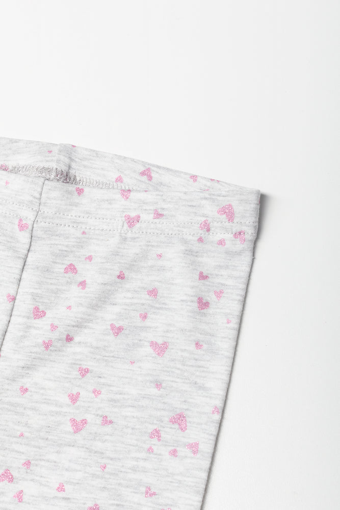 Glitter Heart Leggings Grey