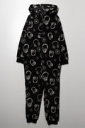 Headphones Print Fleece Onesie Black