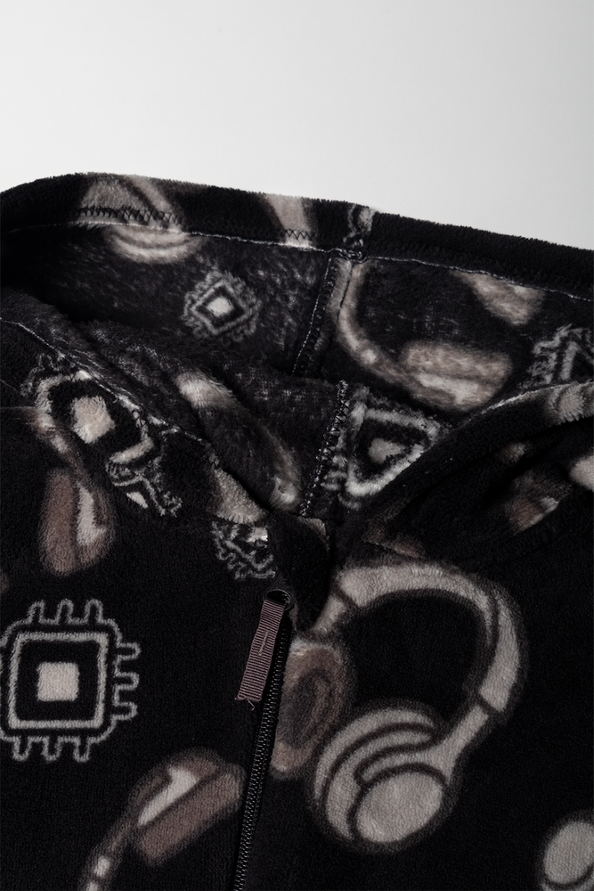 Headphones Print Fleece Onesie Black (1)
