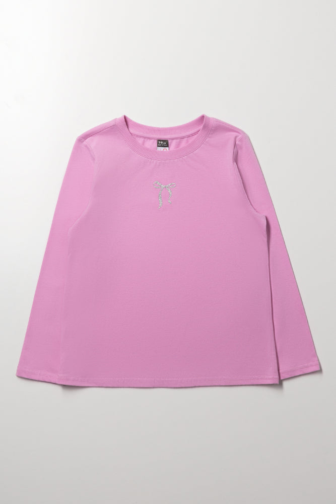 Bow  Long Sleeve T-Shirt Pink