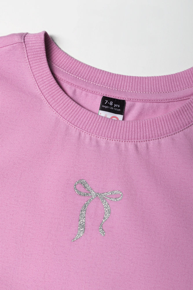 Bow  Long Sleeve T-Shirt Pink (1)