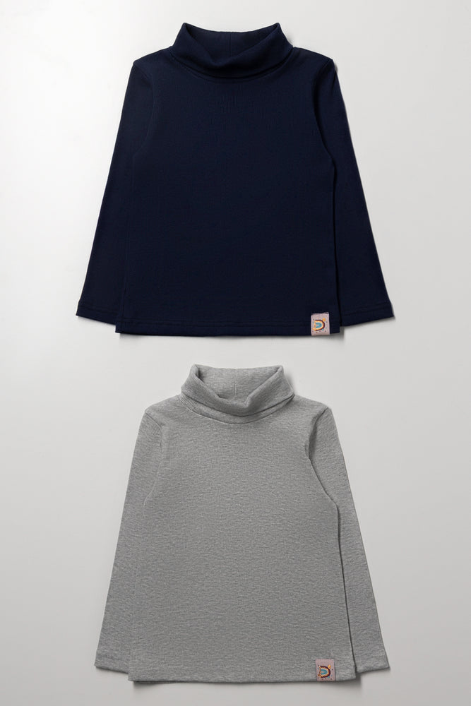 2 Pack Rib Polonecks Navy And Grey